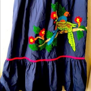 Blue dress with tropical bird print